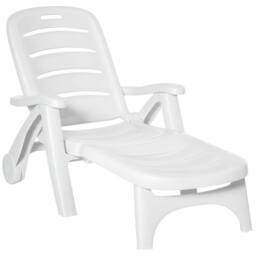 OUTSUNNY Patio Folding Lounge Chair Recliner with Wheels & 5-Position Backrest in Beige - thumbnail 2