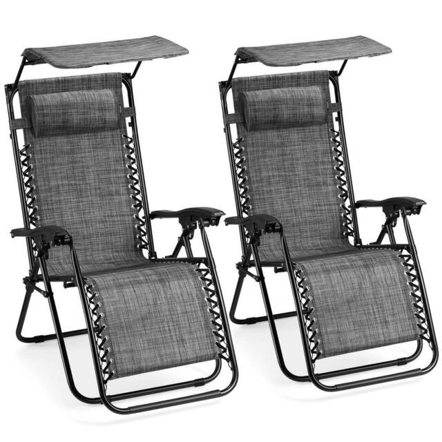 Havendro Zero Gravity Chairs Set of 2, Grey Folding Textilene Sun Loungers - image 1