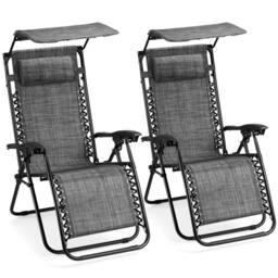 Havendro Zero Gravity Chairs Set of 2, Grey Folding Textilene Sun Loungers - thumbnail 1