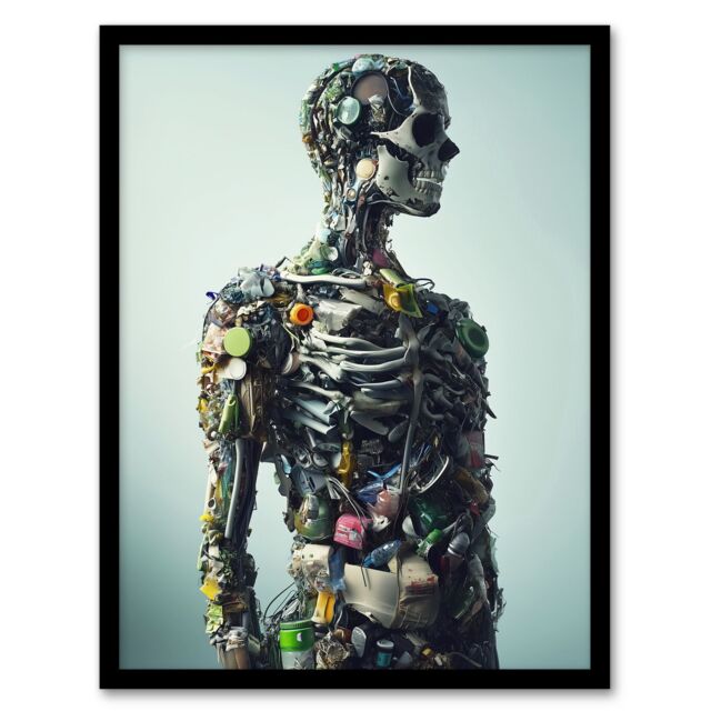 Artery8 Garbage Skeleton Recycling Conceptual Art Framed Art Print in Light Blue - Size: A4 - image 1