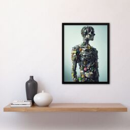 Artery8 Garbage Skeleton Recycling Conceptual Art Framed Art Print in Light Blue - Size: A4 - thumbnail 4