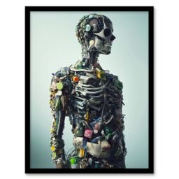 Artery8 Garbage Skeleton Recycling Conceptual Art Framed Art Print in Light Blue - Size: A4 - thumbnail 1