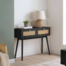 Birlea Croxley Console Table Black Rattan Hall Dressing Table - thumbnail 1