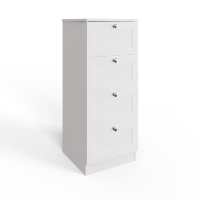 FWStyle White 4 Drawer Chest Of Drawers Panelled Bedroom Furniture