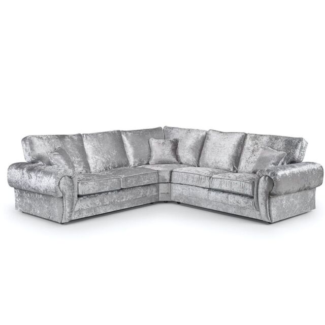 Furnishings For Less UK Chelsea Crushed Velvet 5 Seater Large Corner Sofa 2 Corner 2 Rolled Arms in Silver - image 1