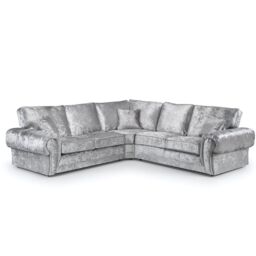 Furnishings For Less UK Chelsea Crushed Velvet 5 Seater Large Corner Sofa 2 Corner 2 Rolled Arms in Silver - thumbnail 1