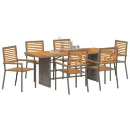 Berkfield Home Comfortable 7 Piece Garden Dining Set Grey Poly Rattan Acacia - thumbnail 1