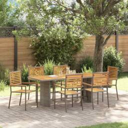Berkfield Home Comfortable 7 Piece Garden Dining Set Grey Poly Rattan Acacia - thumbnail 2