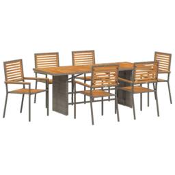 Berkfield Home Comfortable 7 Piece Garden Dining Set Grey Poly Rattan Acacia - thumbnail 3