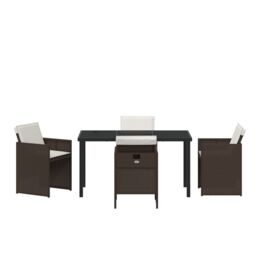 Berkfield Home 5 Piece Garden Dining Set with Cushions Brown Poly Rattan - thumbnail 7