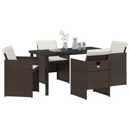 Berkfield Home 5 Piece Garden Dining Set with Cushions Brown Poly Rattan - thumbnail 3
