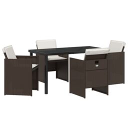 Berkfield Home 5 Piece Garden Dining Set with Cushions Brown Poly Rattan - thumbnail 2