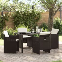 Berkfield Home 5 Piece Garden Dining Set with Cushions Brown Poly Rattan
