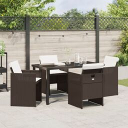 Berkfield Home 5 Piece Garden Dining Set with Cushions Brown Poly Rattan - thumbnail 4