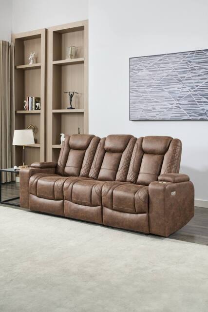 More4Homes Ashton Electric Recliner 3 Seater Sofa Technology Fabric With Built-In Plugs & USB-C Charging in Brown - image 1