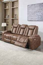 More4Homes Ashton Electric Recliner 3 Seater Sofa Technology Fabric With Built-In Plugs & USB-C Charging in Brown - thumbnail 6