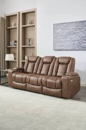 More4Homes Ashton Electric Recliner 3 Seater Sofa Technology Fabric With Built-In Plugs & USB-C Charging in Brown - thumbnail 1