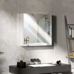 HOMCOM Bathroom Mirror Cabinet Wall Mounted, 60 x 15 x 60 cm, White - Size: W600mm x H600mm