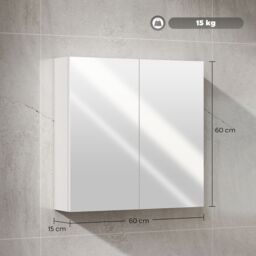 HOMCOM Bathroom Mirror Cabinet Wall Mounted, 60 x 15 x 60 cm, White - Size: W600mm x H600mm - thumbnail 3
