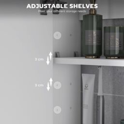 HOMCOM Bathroom Mirror Cabinet Wall Mounted, 60 x 15 x 60 cm, White - Size: W600mm x H600mm - thumbnail 6
