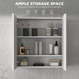 HOMCOM Bathroom Mirror Cabinet Wall Mounted, 60 x 15 x 60 cm, White - Size: W600mm x H600mm - thumbnail 4