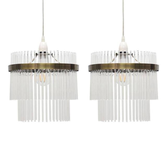 First Choice Lighting Set of 2 Georgia - Antique Brass with Glass Easy Fit Pendant Shades in Bronze - image 1