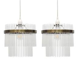First Choice Lighting Set of 2 Georgia - Antique Brass with Glass Easy Fit Pendant Shades in Clear - thumbnail 1