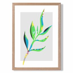 ARTZE Papyrus Leaf Blue & Green Abstract Minimalist Framed Print SIZE: A3 with Oak Frame in Mid Blue - Size: A4 - thumbnail 1