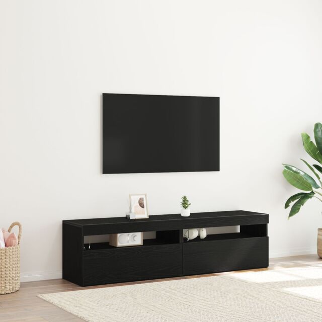 Berkfield Home TV Cabinets with LED Lights 2 pcs Black Oak 75x35x40 cm Engineered Wood - Size: 75 x 35 x 40 cm - image 1