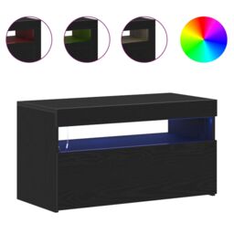 Berkfield Home TV Cabinets with LED Lights 2 pcs Black Oak 75x35x40 cm Engineered Wood - Size: 75 x 35 x 40 cm - thumbnail 4