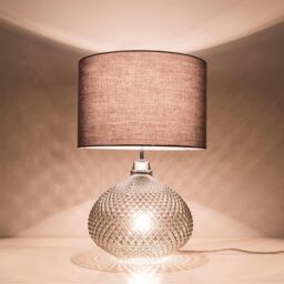 Single Table Lamp with Twin On and Off Switche, Grey Fabric Shade