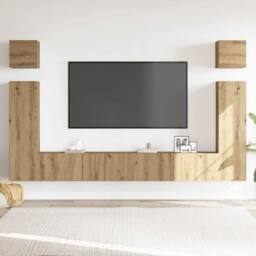 Berkfield Home 6 Piece TV Cabinet Set Wall-mounted Artisan Oak Engineered Wood in Brown - thumbnail 3