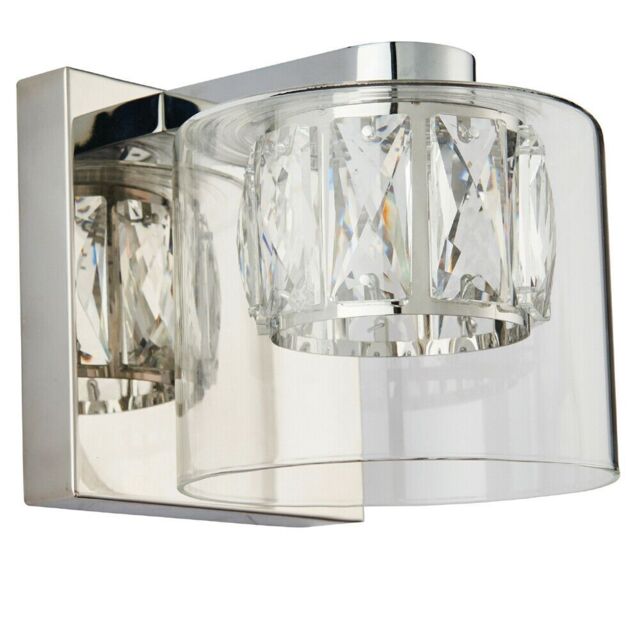 Loops Crystal LED Wall Light Square Chrome & Luxury Shade Modern Glass Lamp Fitting in Clear - image 1