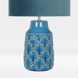First Choice Lighting Set of 2 Peacock Ceramic Lamps with Teal Velour Shade - thumbnail 7