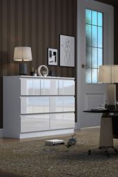 FWStyle 7 Drawer High Gloss White Chest Of Drawers Merchant Chest - Stora - thumbnail 1