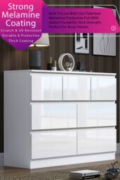 FWStyle 7 Drawer High Gloss White Chest Of Drawers Merchant Chest - Stora - thumbnail 2