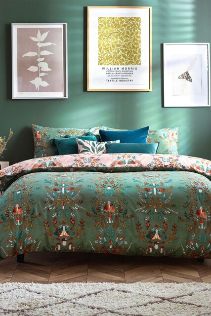 Furn Luna Wood Enchanting Floral Duvet Cover Set in Green - Size: Double - image 1