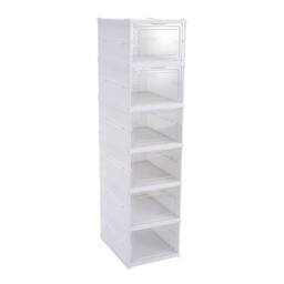 KORVIXA 6Tier-34.7x25.7x105cm Folding Shoe Storage Box Stackable in White - Size: 500mm - thumbnail 4