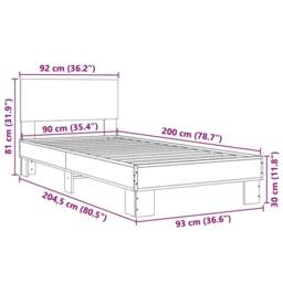 Berkfield Home Durable Bed Frame without Mattress Smoked Oak 90x200 cm in Brown - thumbnail 9