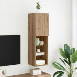 Berkfield Home TV Cabinet with LED Lights Artisian Oak 30.5x30x102 cm in Brown - thumbnail 2