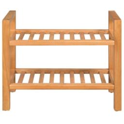 Berkfield Home Shoe Rack with 2 Shelves 50x27x40 cm Solid Oak Wood in Brown - Size: 50 x 27 x 40 cm - thumbnail 3