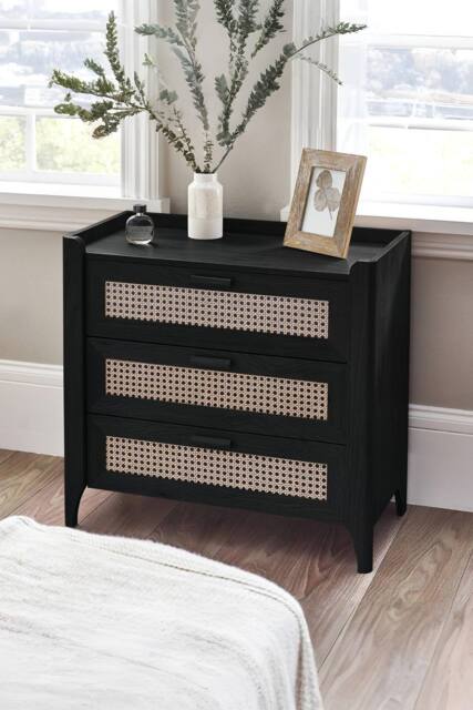 Julian Bowen Sydney Rattan Print 3 Drawer Chest in Black - image 1