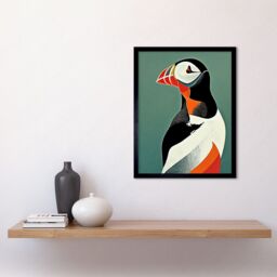 "Artery8 Wall Art Print Bright Bold Colourful Atlantic Puffin Bird Portrait Art Framed in Black - Size: W12"" x H16""" - thumbnail 2