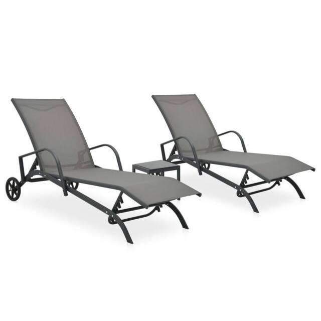 Berkfield Home Sun Loungers 2 pcs with Table Textilene & Steel in Grey