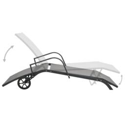 Berkfield Home Sun Loungers 2 pcs with Table Textilene & Steel in Grey - thumbnail 5