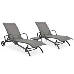 Berkfield Home Sun Loungers 2 pcs with Table Textilene & Steel in Grey - thumbnail 1