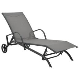Berkfield Home Sun Loungers 2 pcs with Table Textilene & Steel in Grey - thumbnail 2