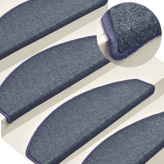 Berkfield Home Carpet Stair Treads 15 pcs Dark Grey & Blue 65x24x4 cm - Size: Medium - image 1