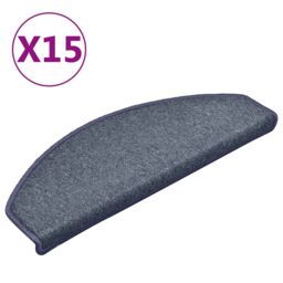 Berkfield Home Carpet Stair Treads 15 pcs Dark Grey & Blue 65x24x4 cm - Size: Medium - thumbnail 2