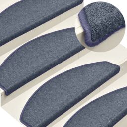 Berkfield Home Carpet Stair Treads 15 pcs Dark Grey & Blue 65x24x4 cm - Size: Medium - thumbnail 1